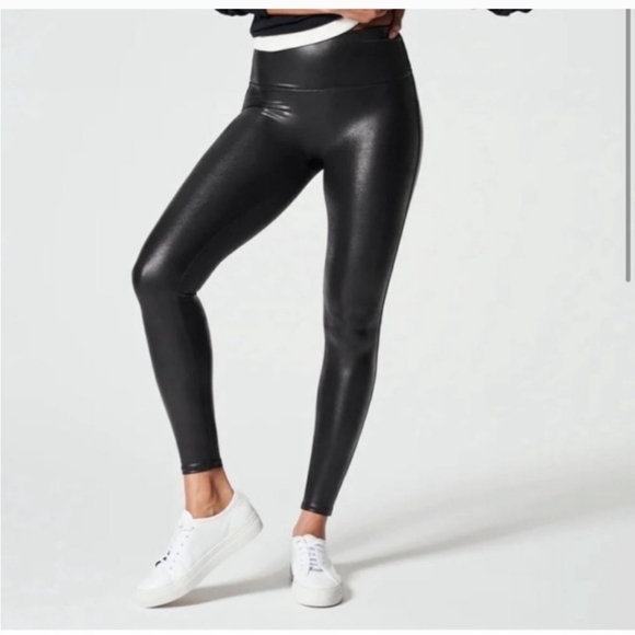 SPANX black faux leather leggings size LG - Picture 1 of 10